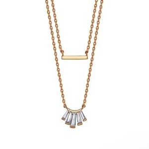 Energy Rose Gold Plated Cubic Zirconia and Bar Layered Pendant Necklace NWT